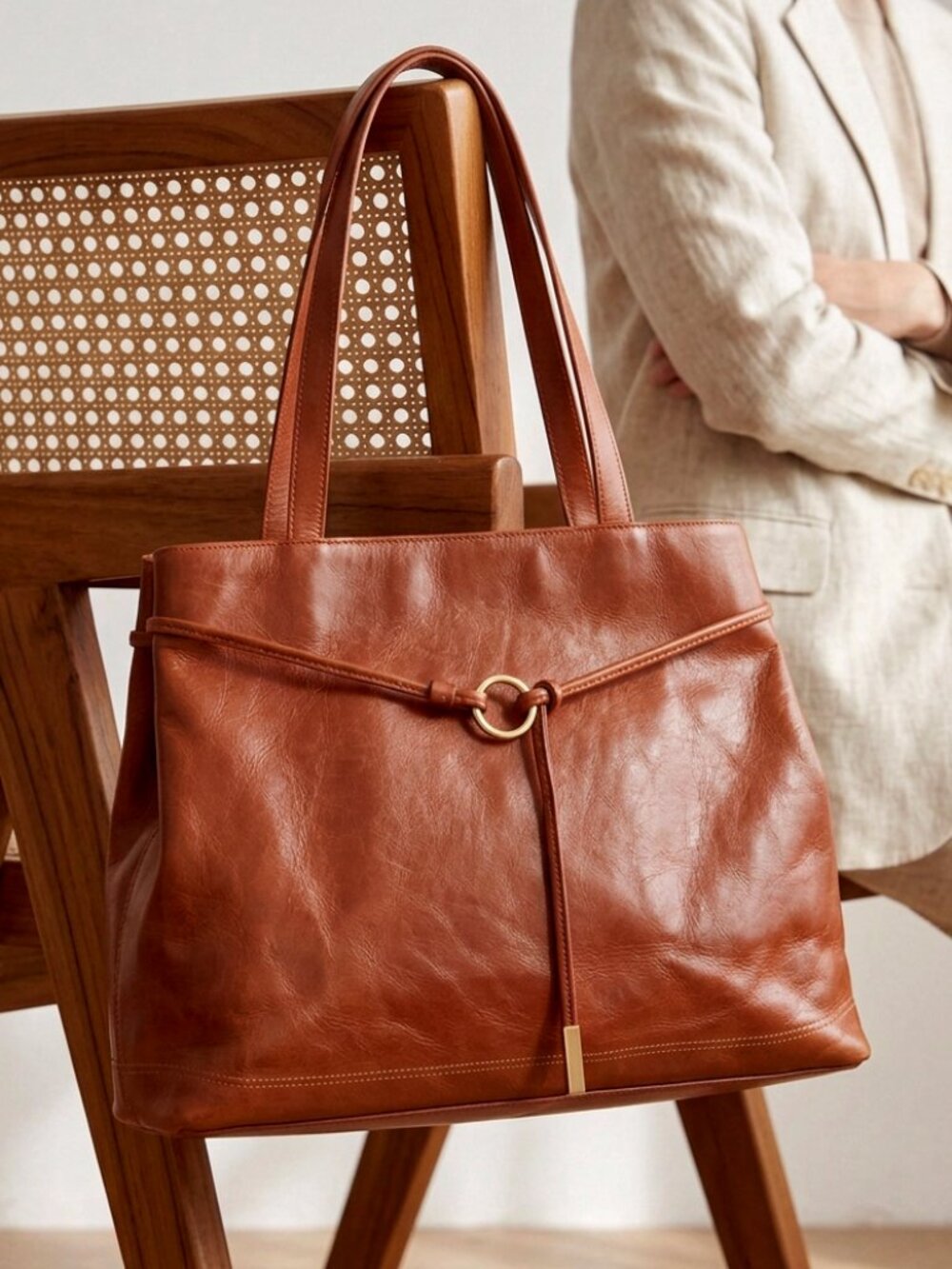 Vintage Kenneth Cole  Tan Cowhide Leather Tote Bag + Wristlet Purse